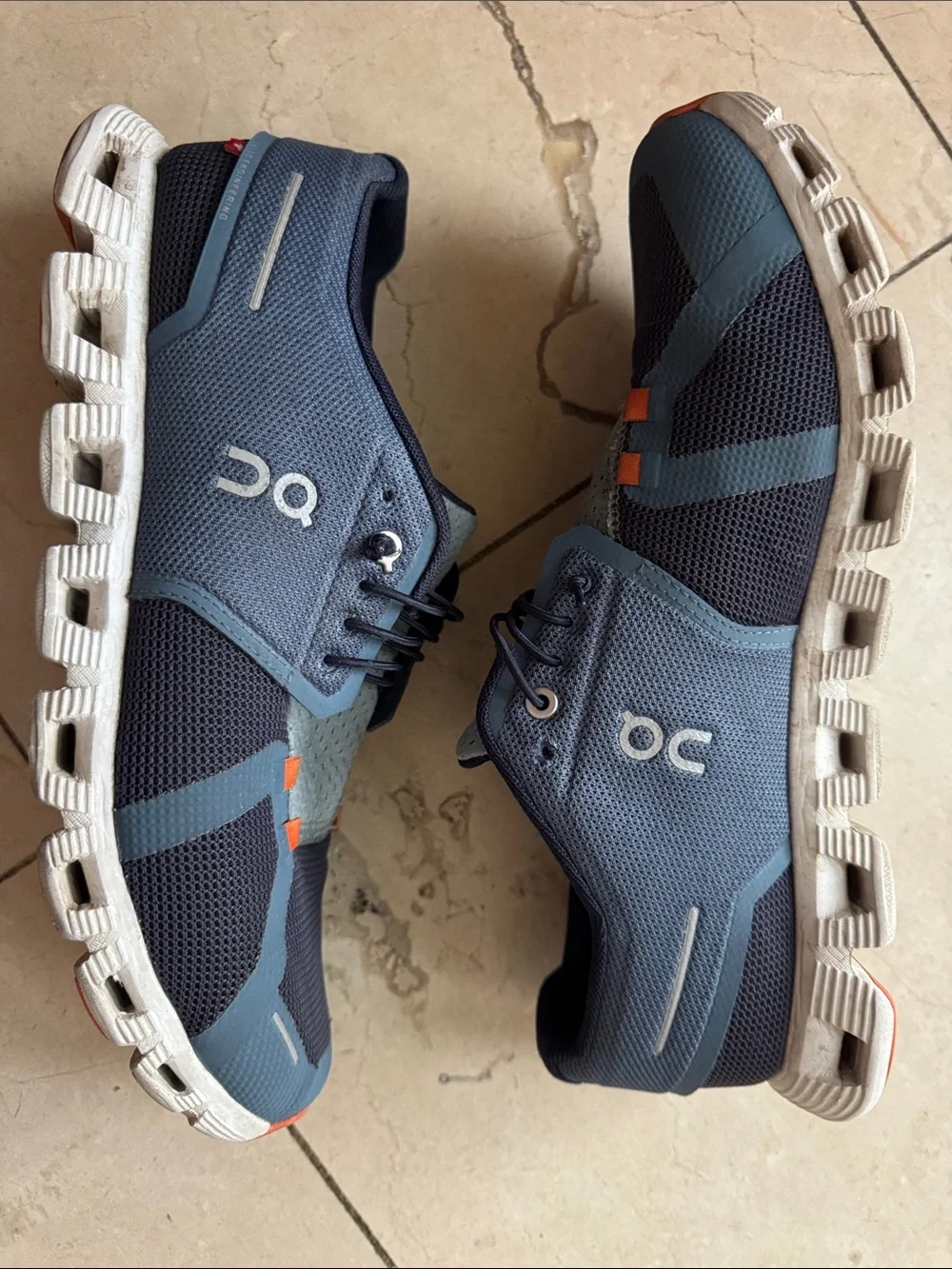 On Running Men's Navy, Gray and Orange Mesh Sneakers